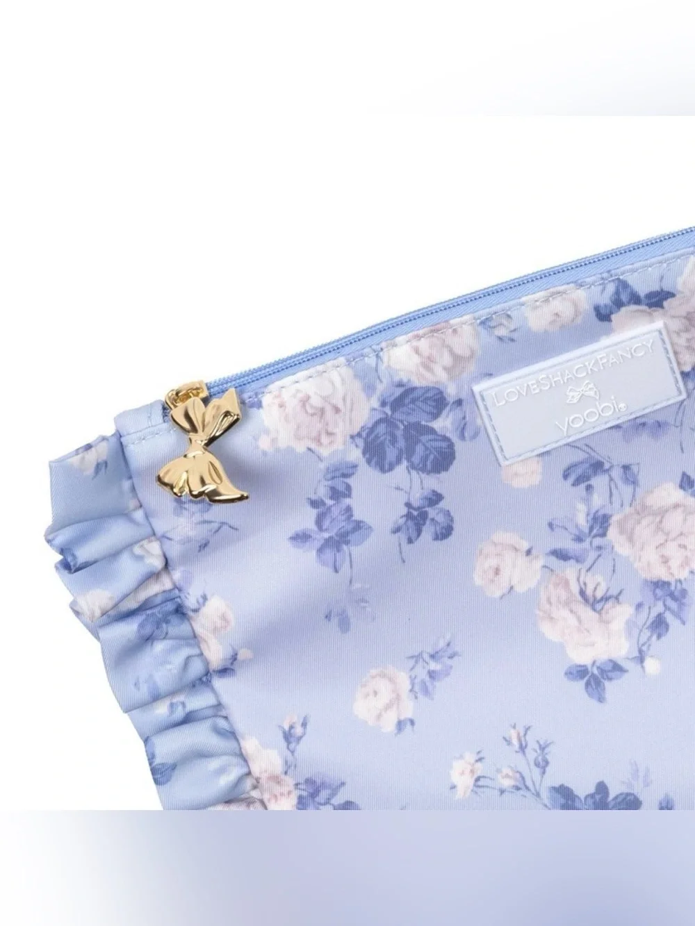 NEW LoveShackFancy Target Yoobi Everblooming Rosettes Flat Zip Pencil Case Blue